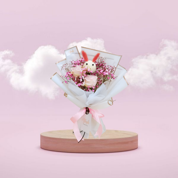 Baby breath with bunny toy bouquet